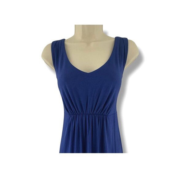 Tommy Bahama Navy Blue Tambour Shirred V-Neck Dress Size M Soft Knit Summer - Picture 2 of 8